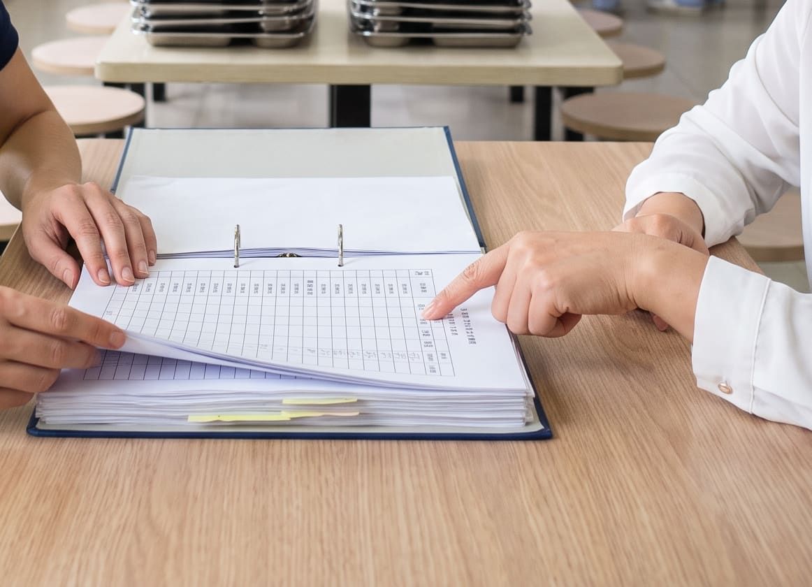 Review of attendance sheets in a binder during a social audit